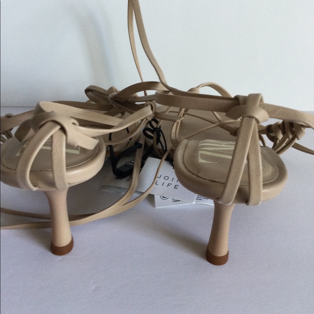 ZARA NEW WOMAN TIED HEEL LEATHER SQUARE SANDALS - Picture 10 of 12